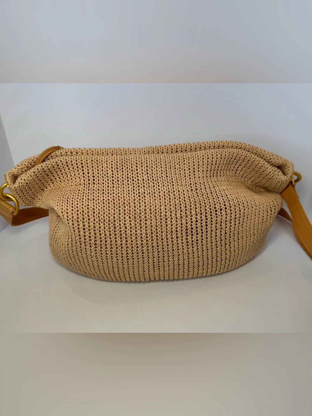 Americana by Sharif Boho Tan Woven Crochet Knit Slouchy Hobo Shoulder Bag